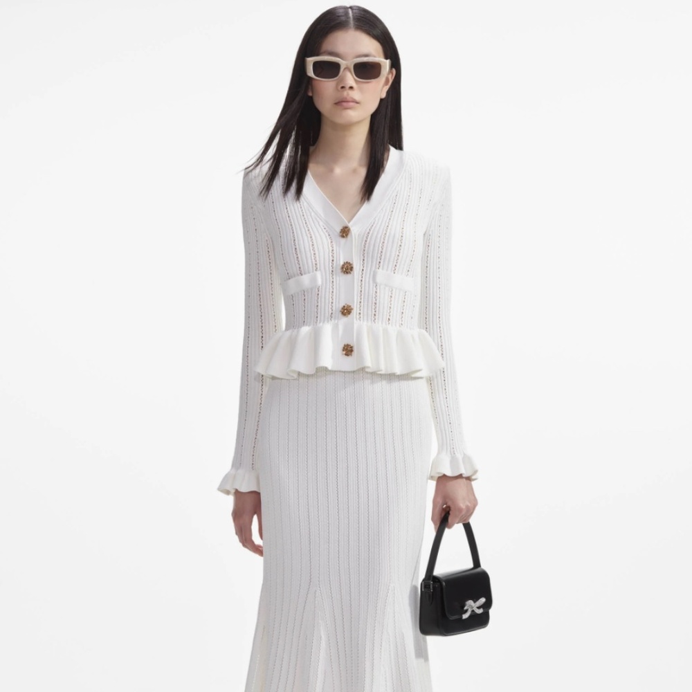 self-portrait White Knit Peplum Midi Dress - Size Medium -  MSRP $555 - NWT